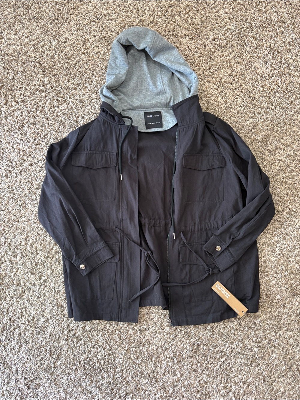 BloomChic Black Utility Jacket with Gray Hood